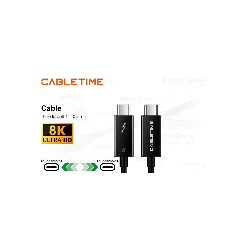 Cable Thunderbolt 4 CABLETIME CT40E 0.5mts 100W - Alta velocidad y carga rápida