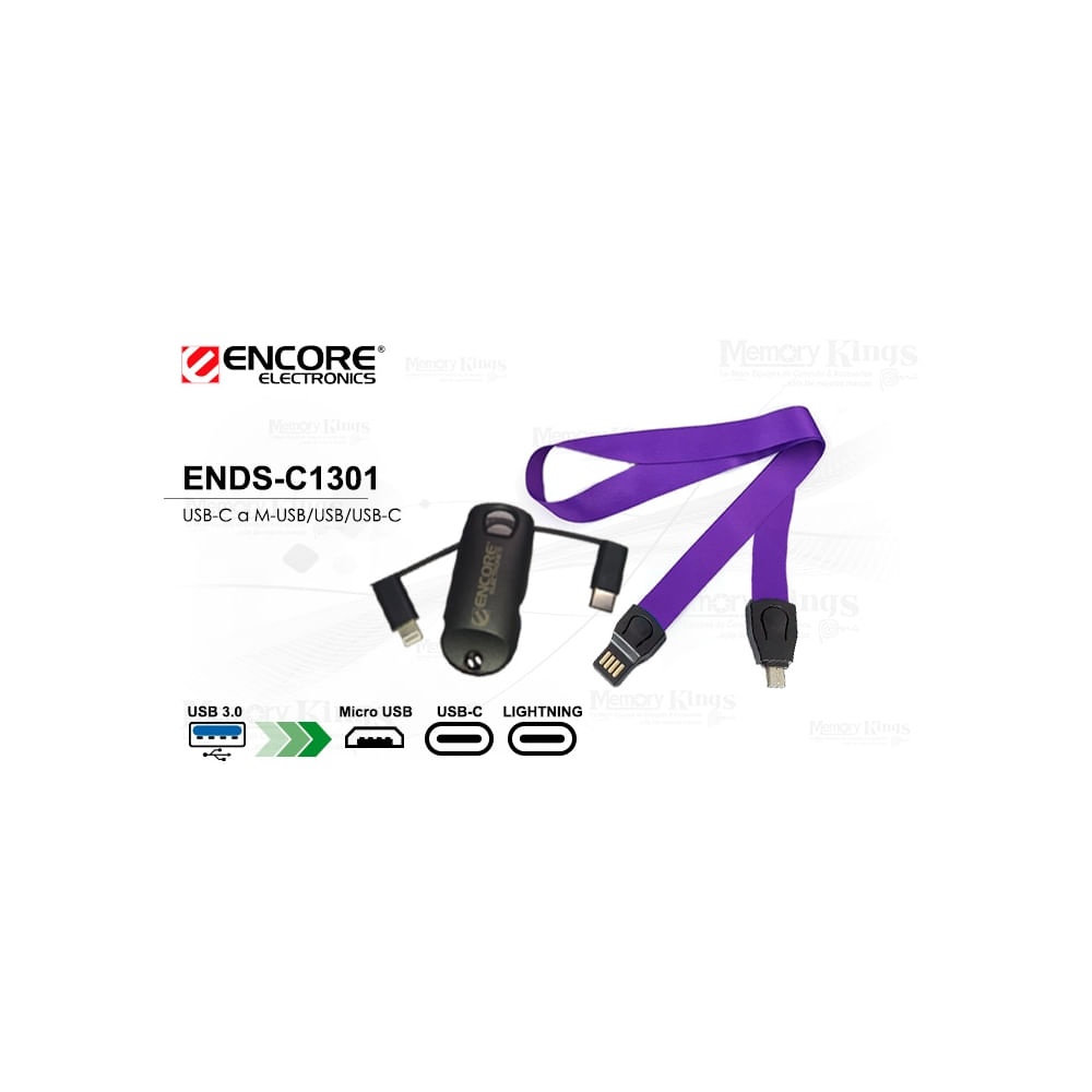 Cable de carga 3 en 1 Encore ENCL-3IN1-A01 para smartphone - rápido y compacto