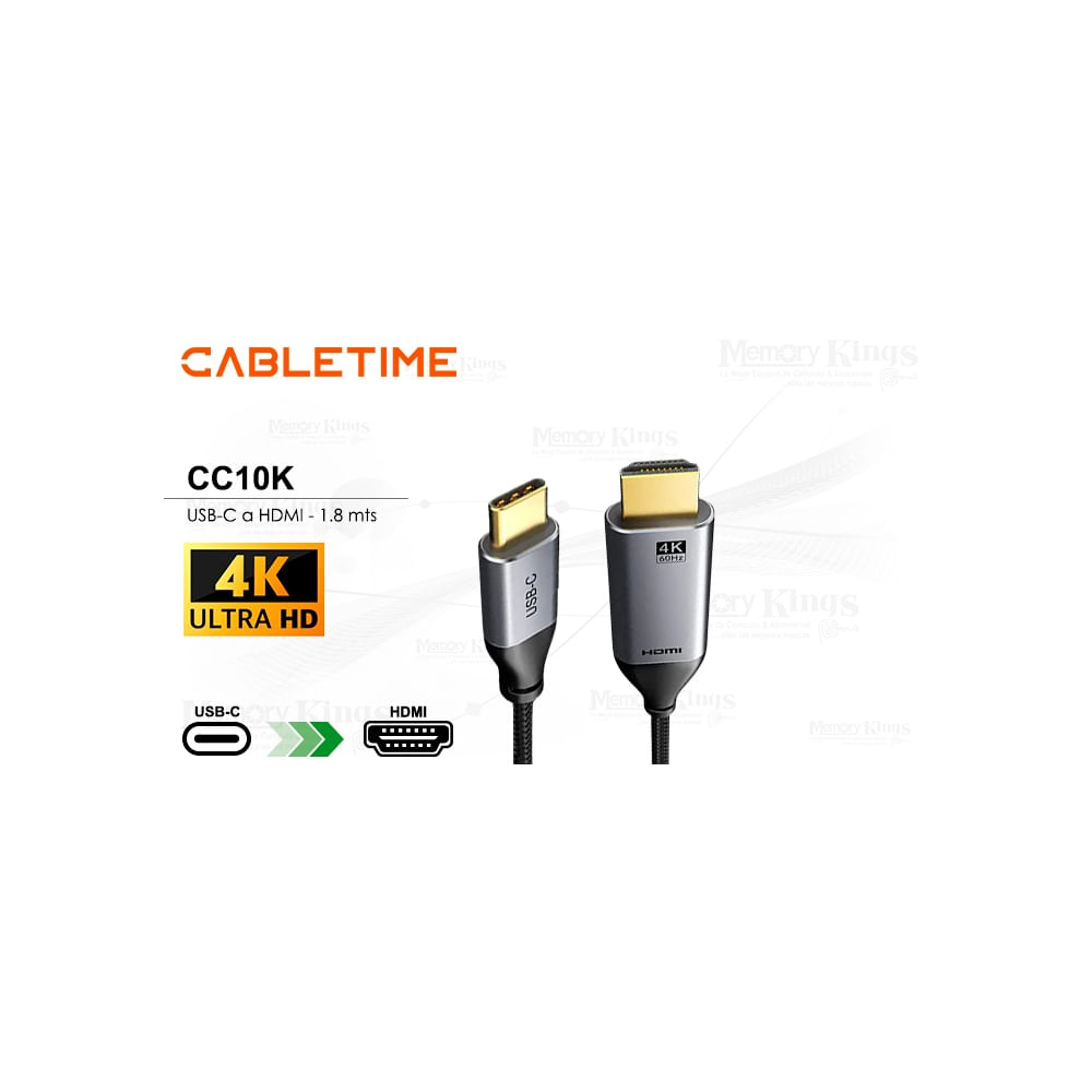 Cable USB-C a HDMI 4K 60Hz 1.8m - CABLETIME CC10K, Conexión Rápida y Alta Definición