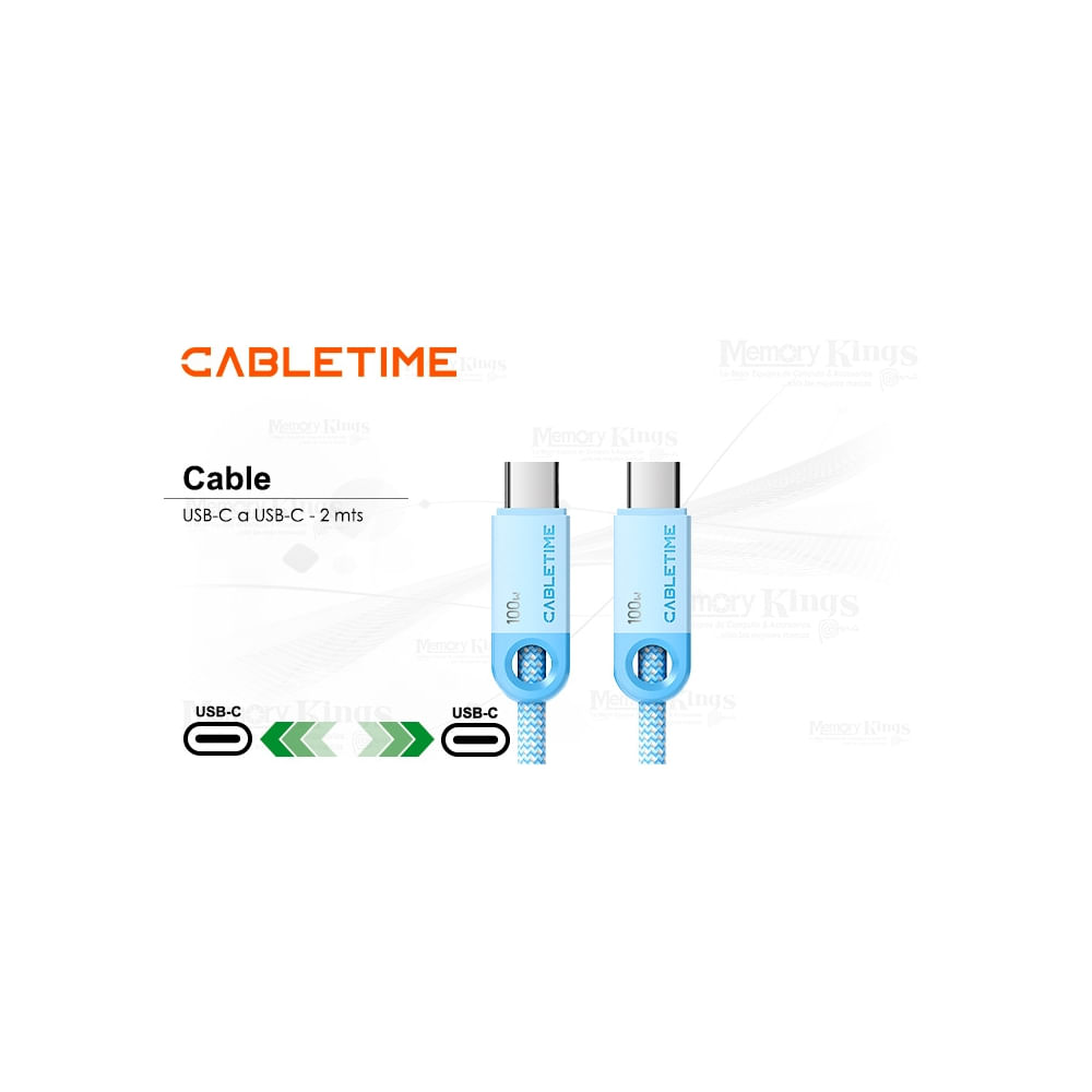 Cable USB-C a USB-C 2m CABLETIME 100W Color Azul – Alta velocidad y compatibilidad universal