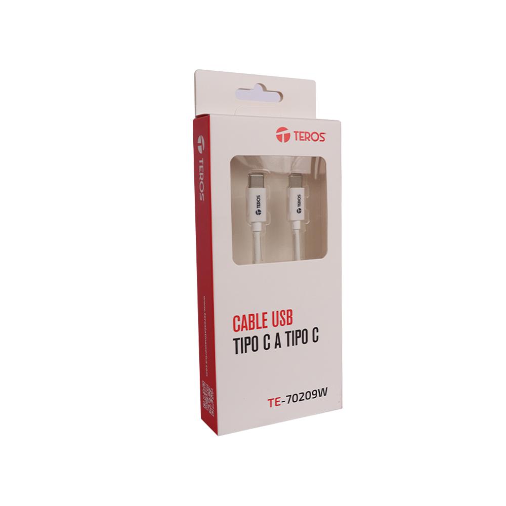 Cable USB Tipo C Teros TE-70209W, 3A y 60W, Conexión Rápida, Color Blanco, Alta Velocidad