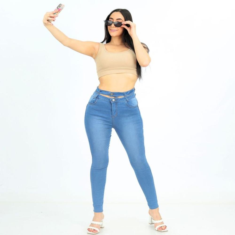 Jeans Mujer Urbano Skinny Doble Pretina