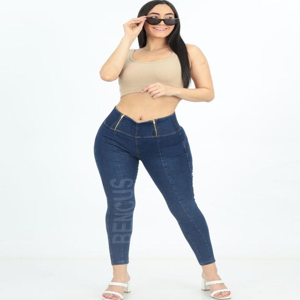 Pantalón Jeans Mujer efecto Push up Estampado Retro