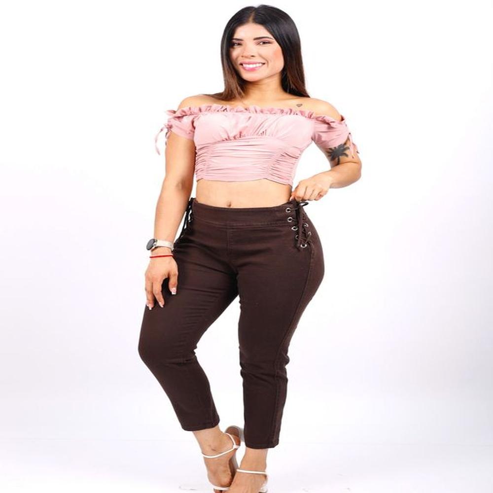 Pantalón Jeans Pasador Lados color Marrón chocolate