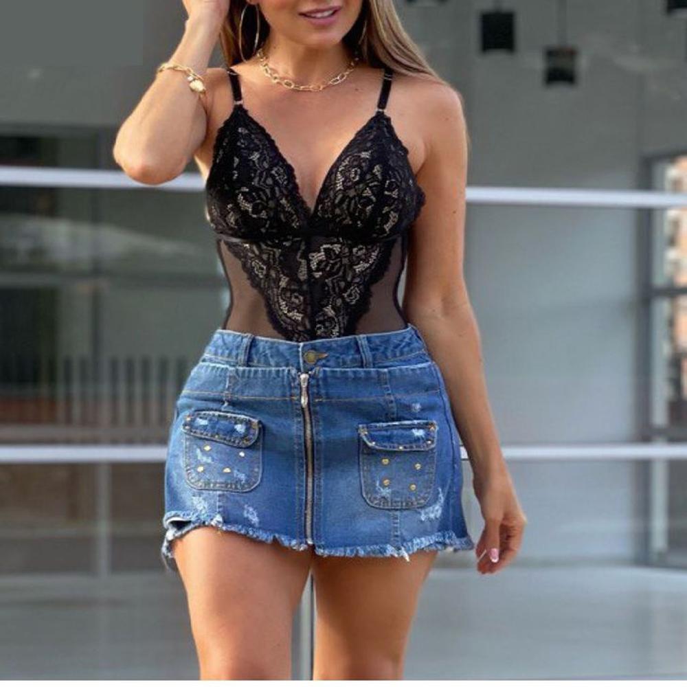 Falda Short Skirt Jeans Mujer Minizipper