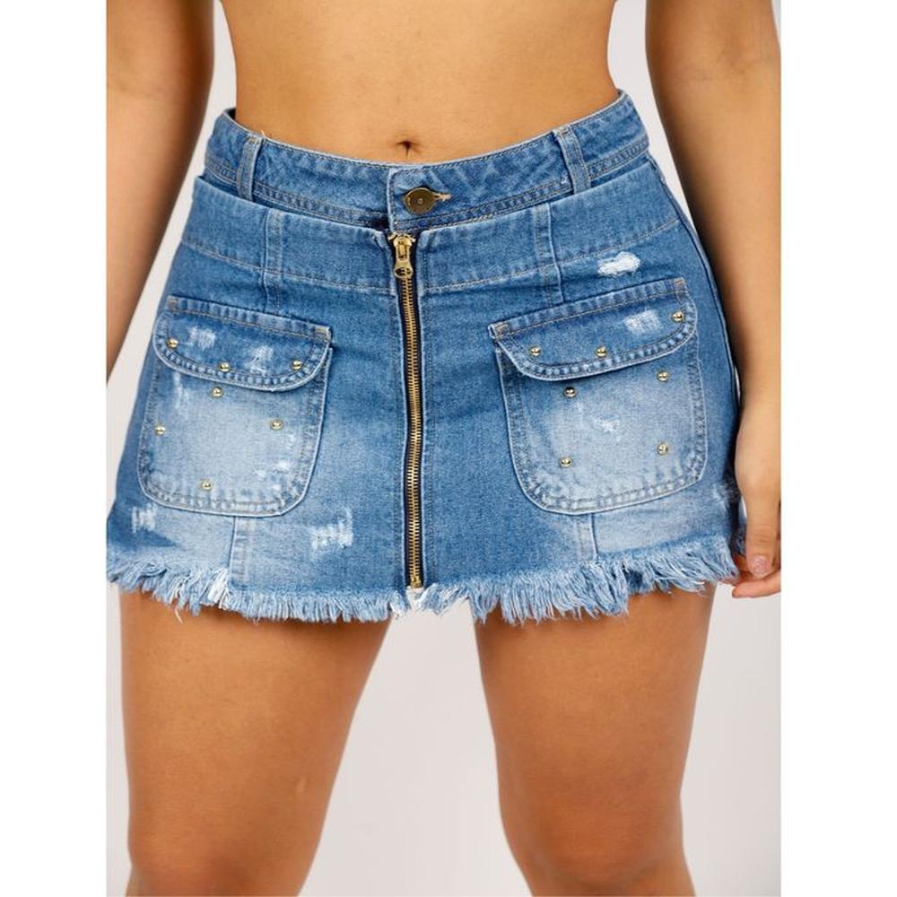 Falda Short Denim Mujer Cierre