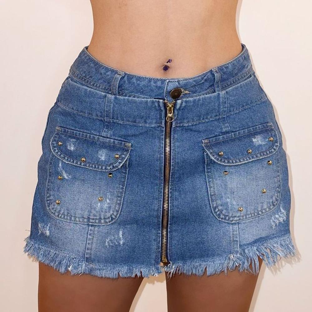 Mini Falda Short Jeans Mujer Minizipper