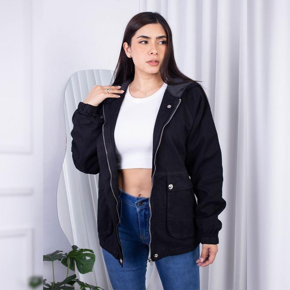 Casaca Jean Negro Mujer Parka.
