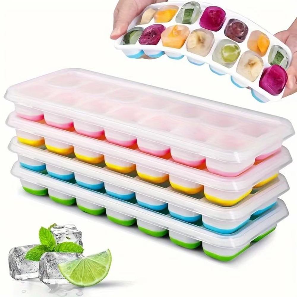 PACK X4 BANDEJAS PARA CUBITO DE HIELO X14 CUBITOS CON TAPA