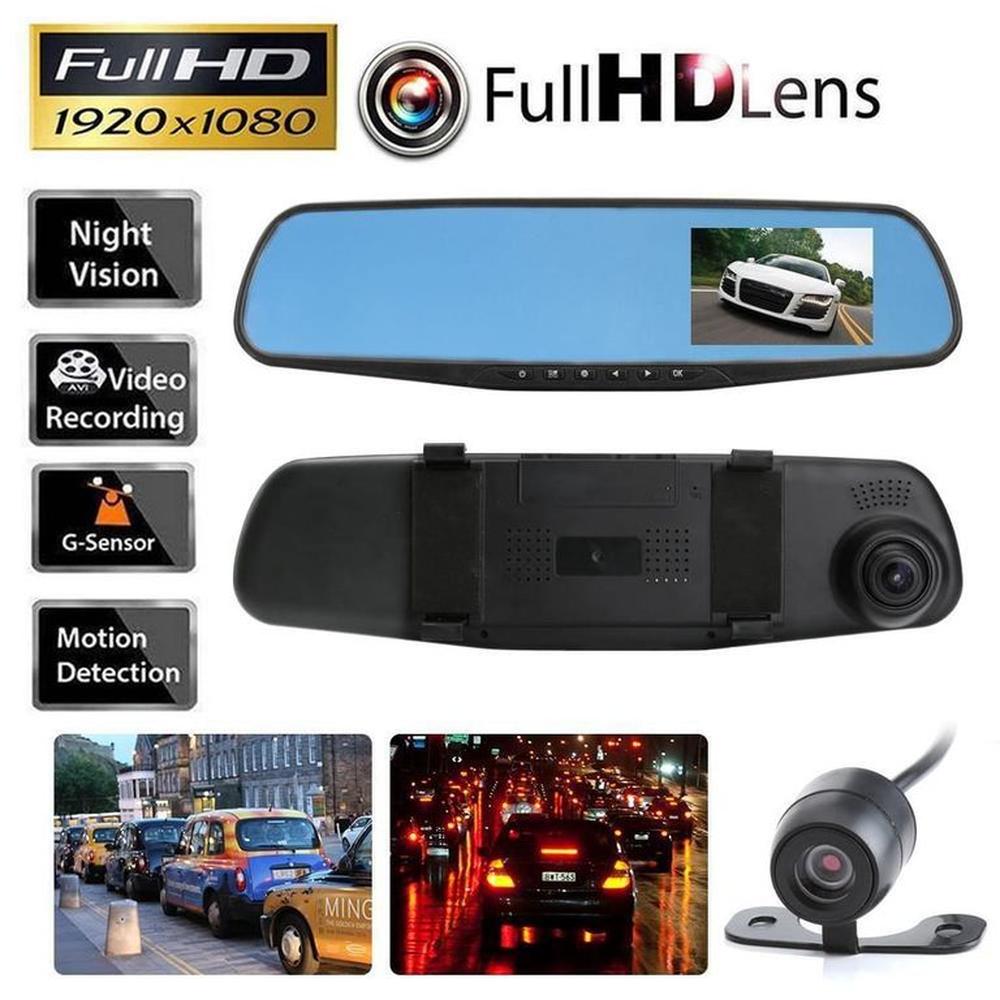 Espejo Retrovisor DVR Cámara Doble y Visión Nocturna