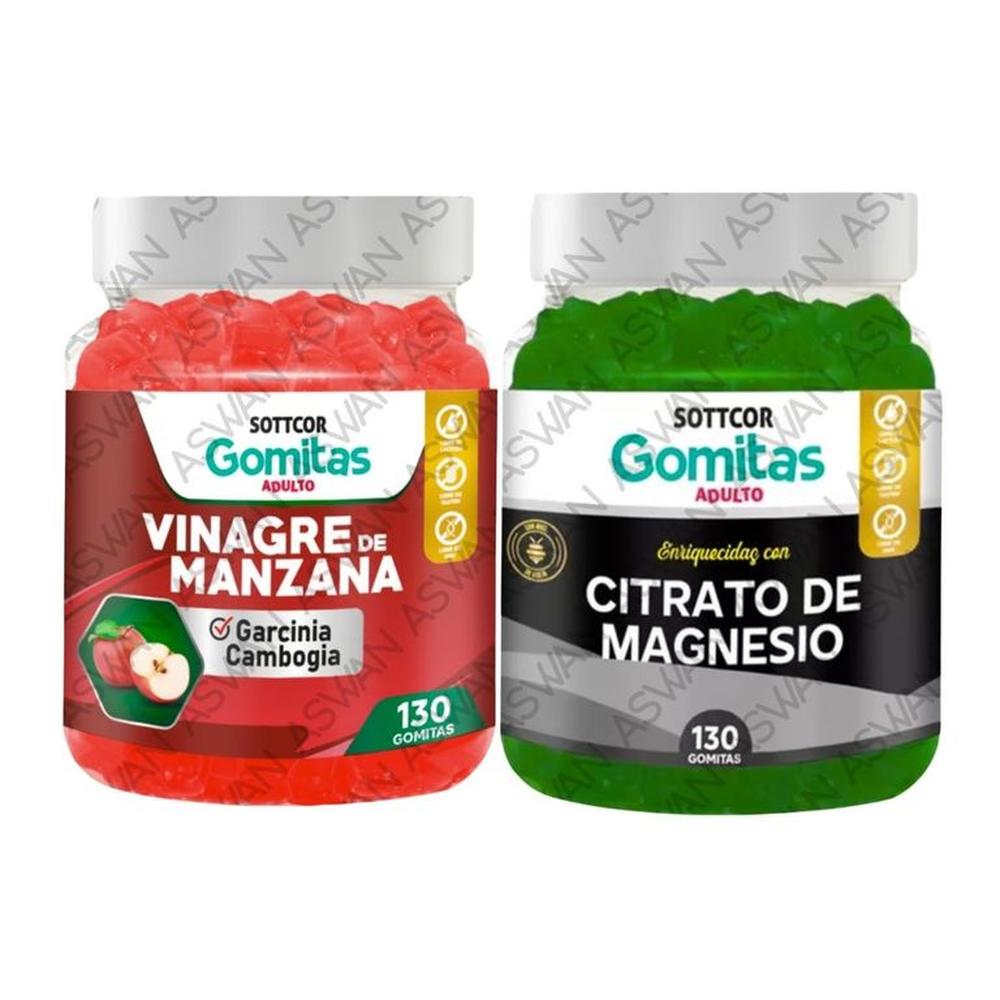 PACK ADULTO VINAGRE MANZANA & CITRATO MAGNESIO 130 GOMITAS - SOTTCOR