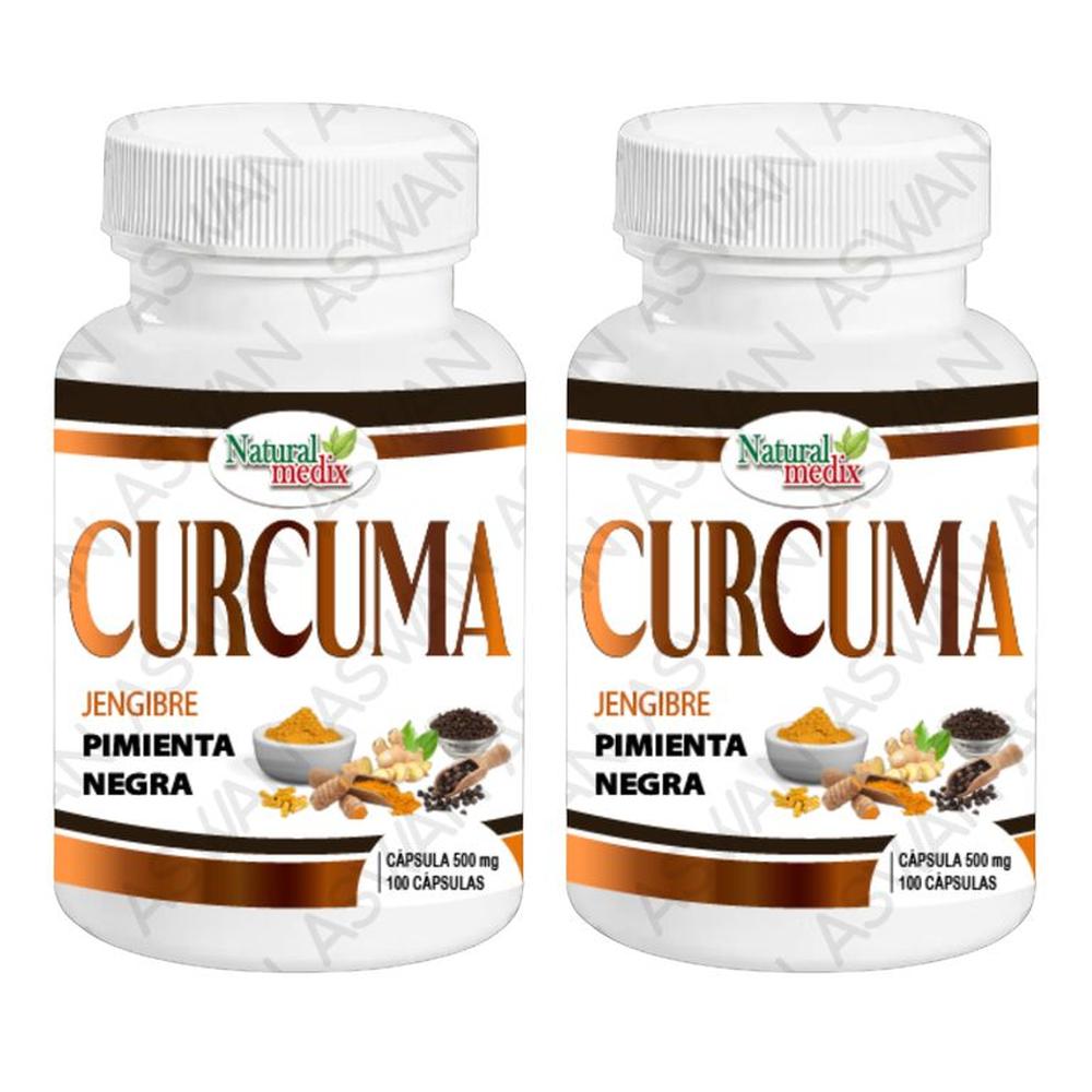 Pack  2 Cúrcuma Jengibre y Pimienta Negra 100 capsulas - NATURAL MEDIX