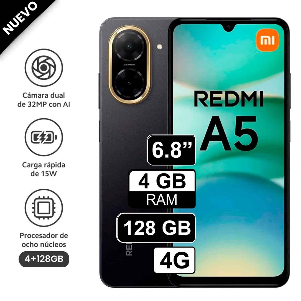 Celular Xiaomi Redmi A5 4G 128GB 4GB RAM cámara principal 32MP frontal 8MP 688 Negro