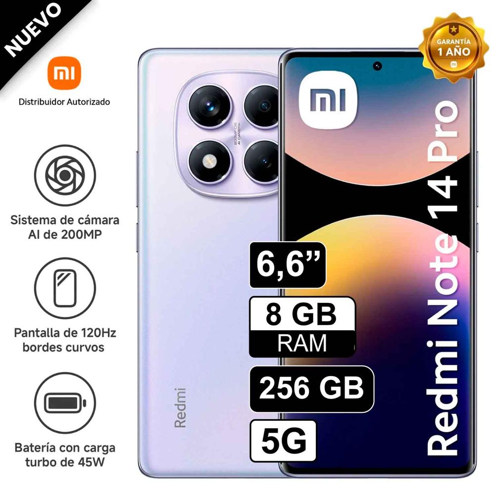 Celular Libre Xiaomi Redmi Note 14 PRO 5G 6.6"" Pulg 256GB 8GB Lila