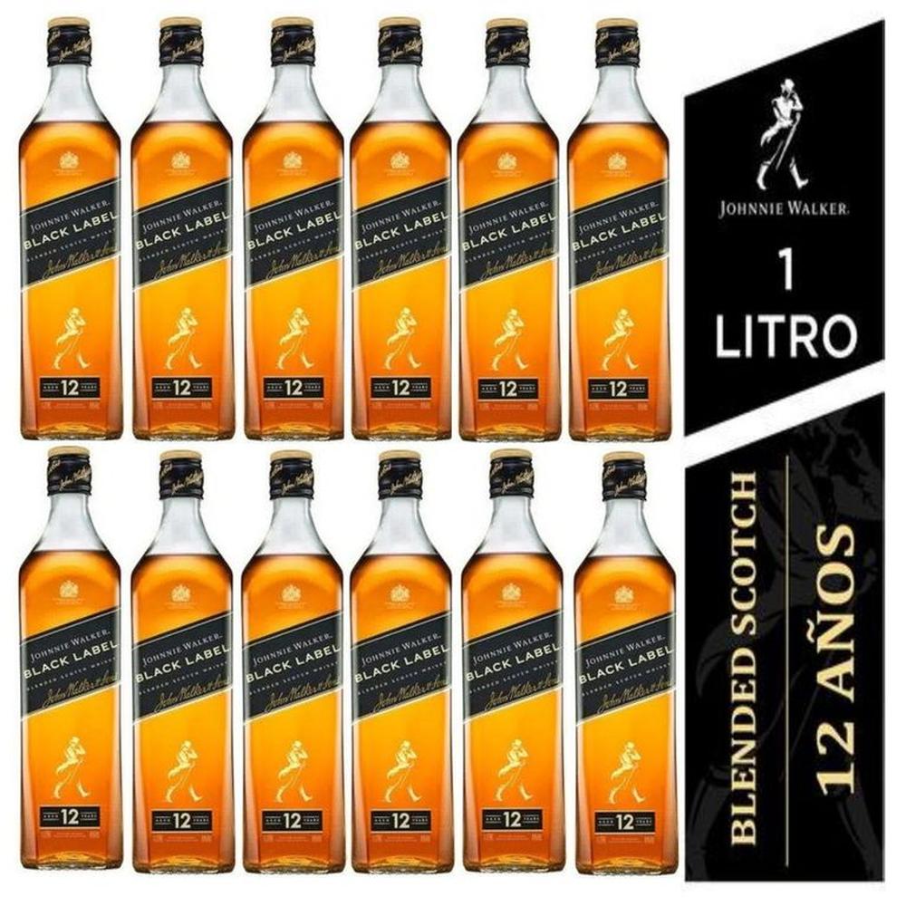 Whisky JOHNNIE WALKER BLACK LABEL 1L - 12 UND