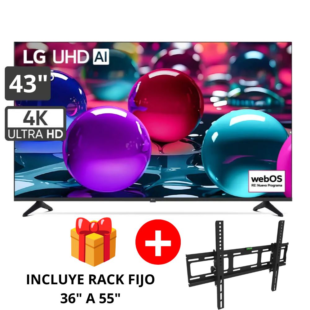 Televisor Smart UHD 43 pulgadas LG AI 4K 43UA7300PSB 2025 + Rack Fijo