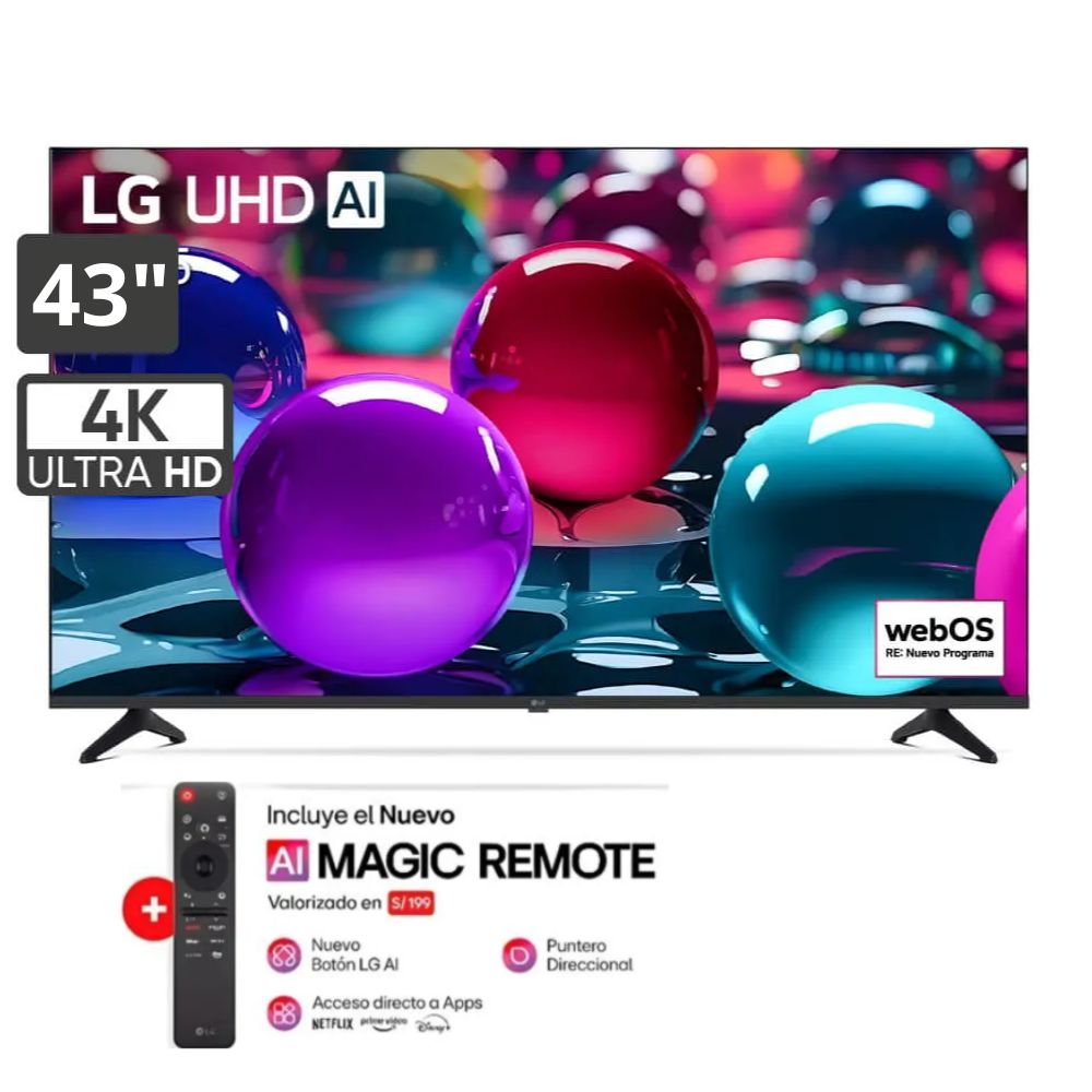 Televisor Smart UHD 43 pulgadas LG AI 4K 43UA7300PSB 2025 + Magic Remote