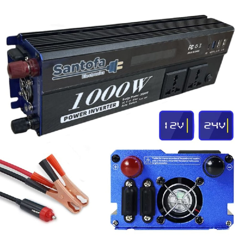 Inversor de corriente 12V/24V a 220V 1000W para auto casa y camping