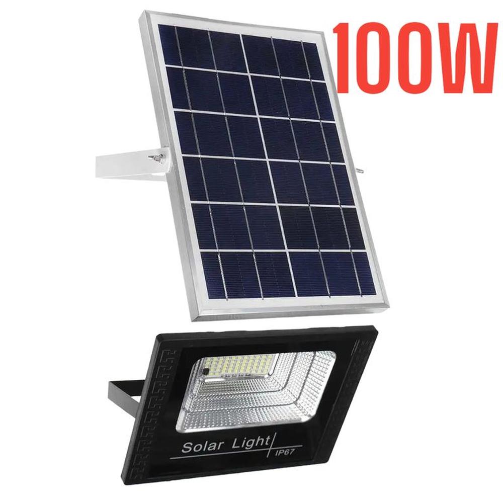 REFLECTOR LED 100W + PANEL SOLAR LUZ BLANCA + CONTROL REMOTO