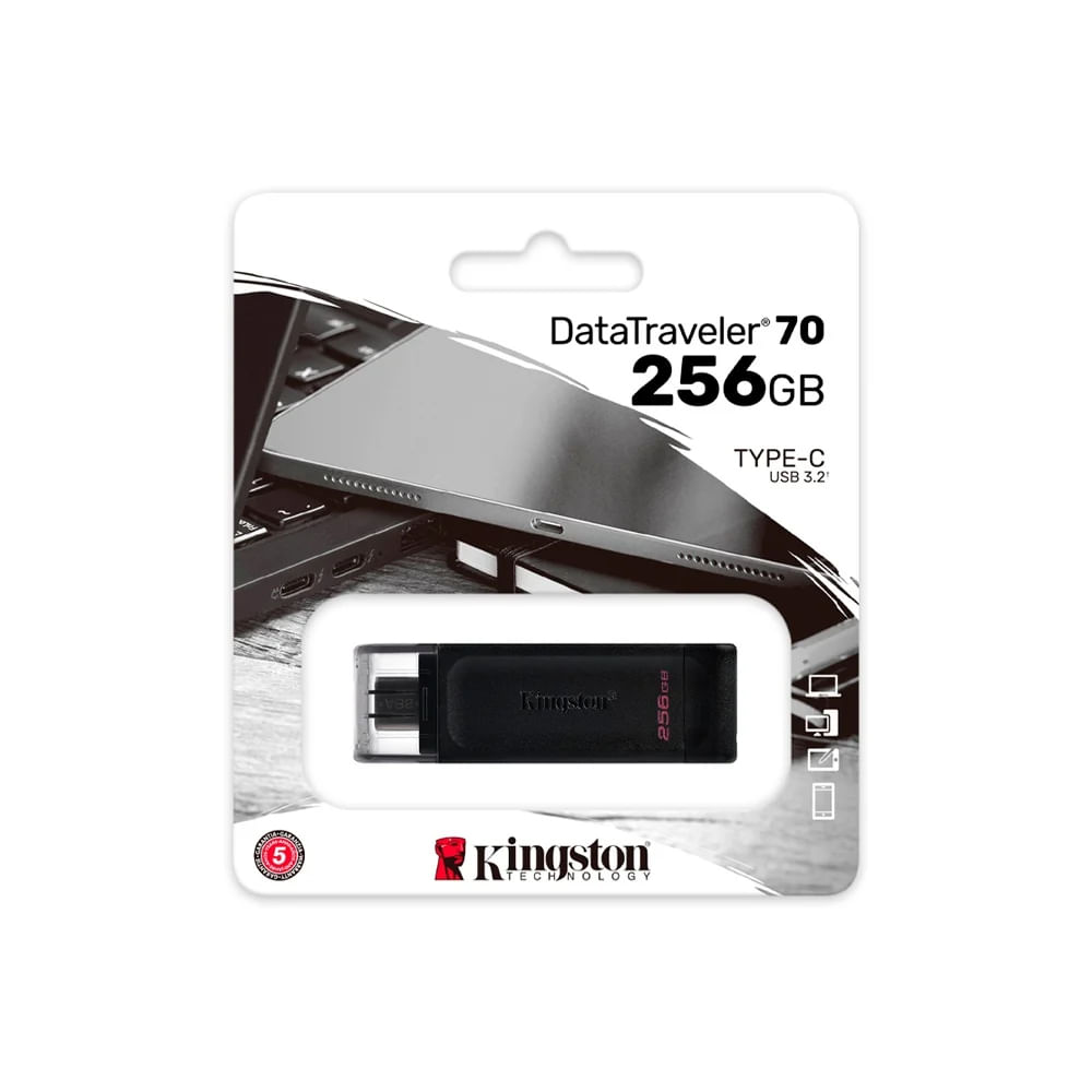 Memoria Flash USB-C Kingston DataTraveler 70, 256GB, Velocidad 3.2 Gen 1, Ideal para Almacenamiento