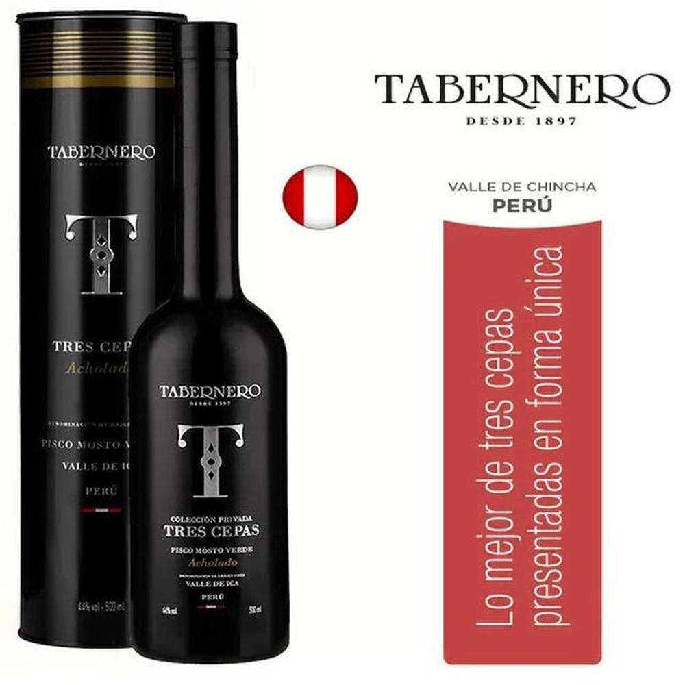 Pisco Tabernero Mosto verde tres cepas 500ml