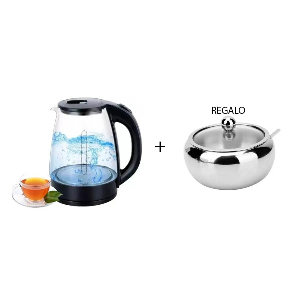 Hervidor vidrio con iluminación + azucarero de regalo