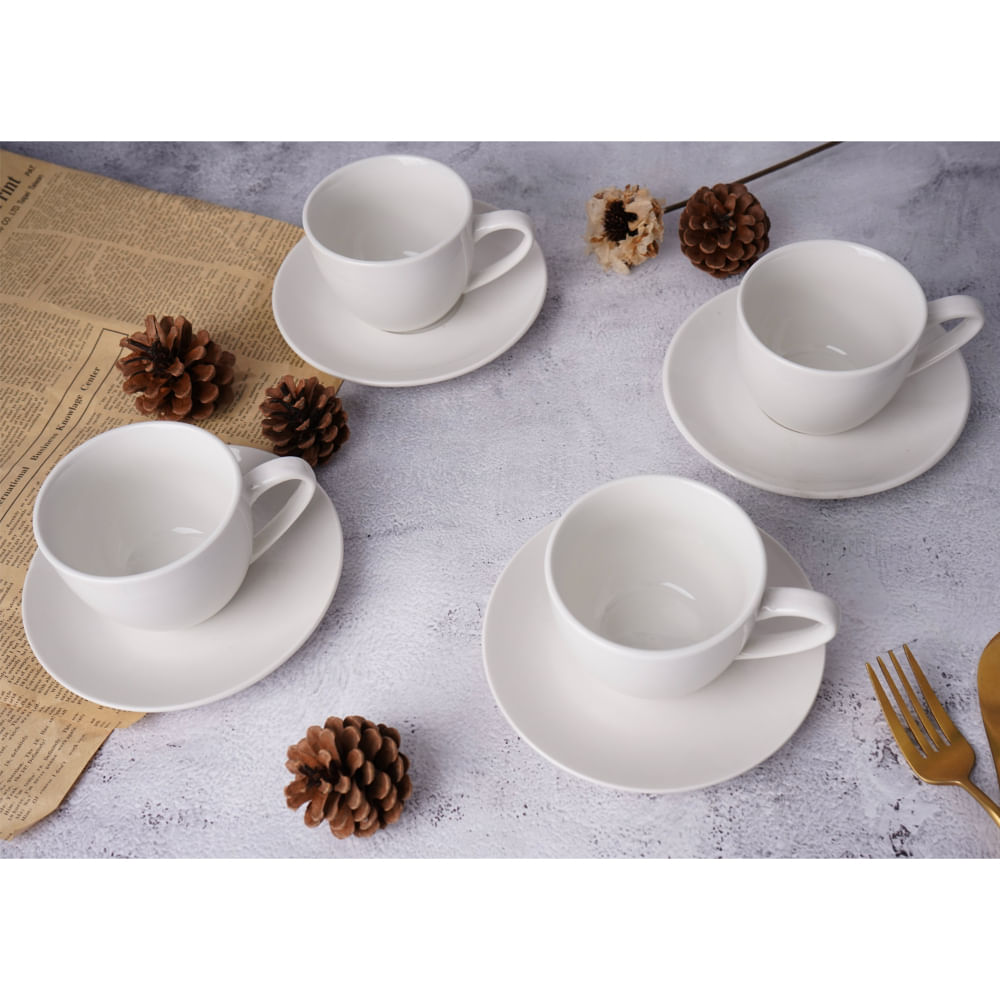 Set X4 Taza + Plato Redondo Blanco