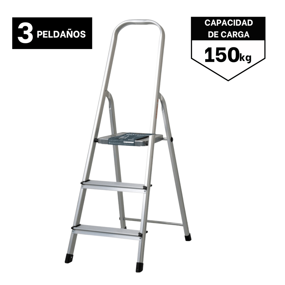 Escalera tubular plegable 3 peldaños de aluminio Truper 16764 Escalera tubular plegable 3 peldaños de aluminio Truper 16764