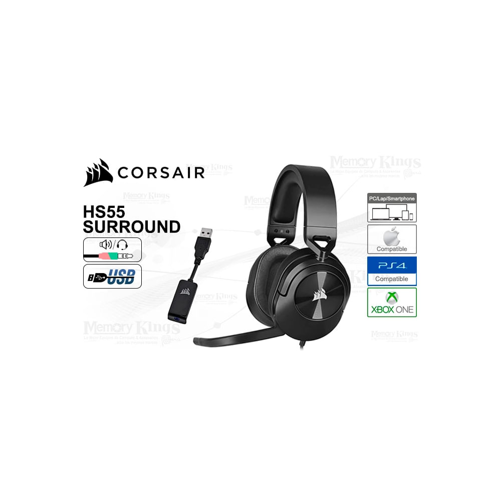Auriculares gaming Corsair HS55 Surround, sonido envolvente y diseño cómodo en color carbón