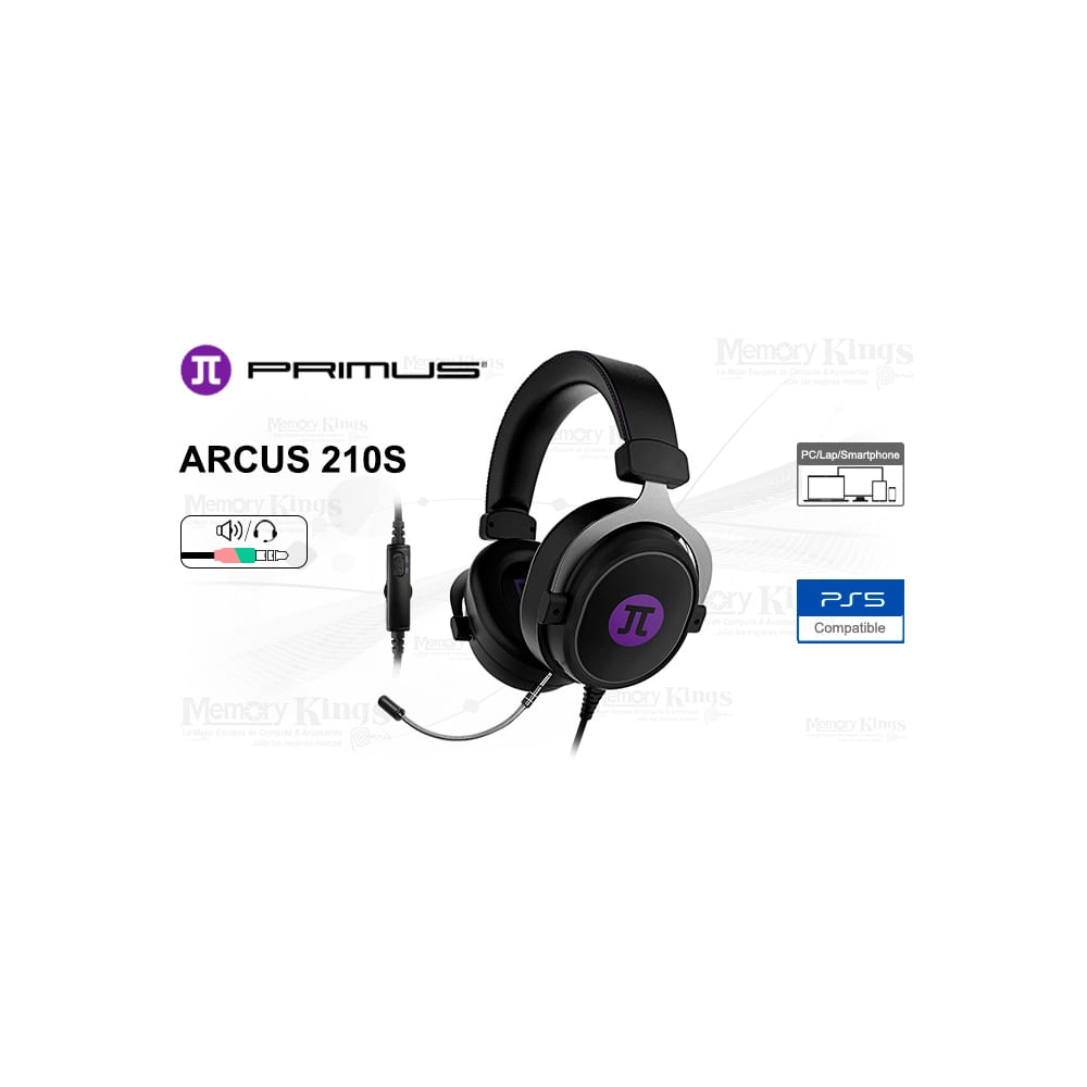 Auriculares gaming Primus Arcus 210S con sonido envolvente y micrófono, ideal para videojuegos