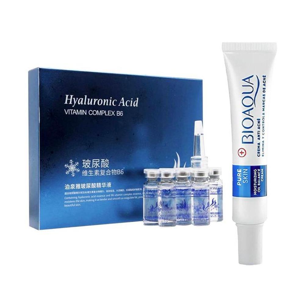 Crema Facial Eliminadora de Acné + Ampoyas Faciales B6 con AH.