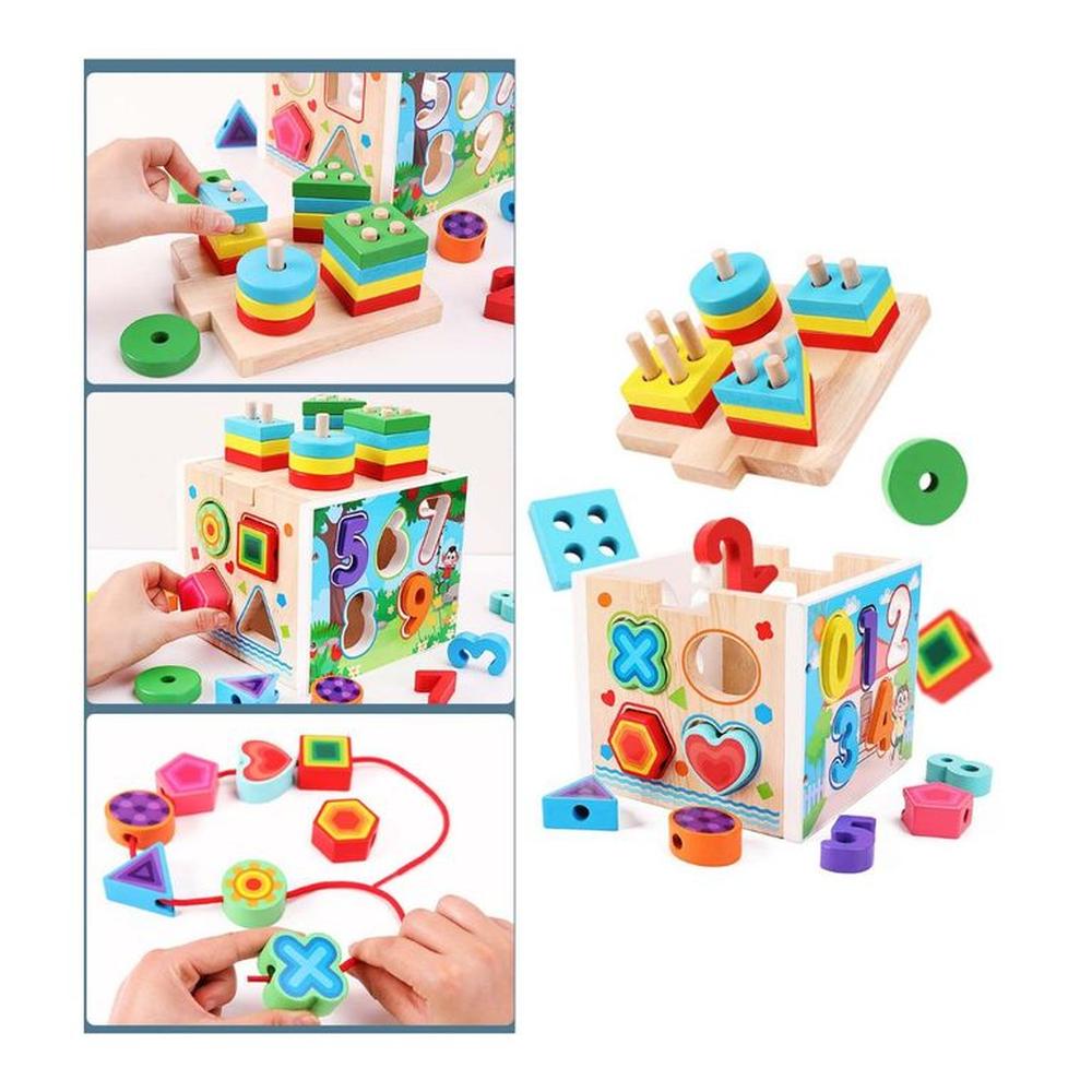 Cubo Montessori Arcoíris Encaje de Madera 6 en 1 para Bebé Cubo Montessori Arcoíris Encaje de Madera 6 en 1 para Bebé