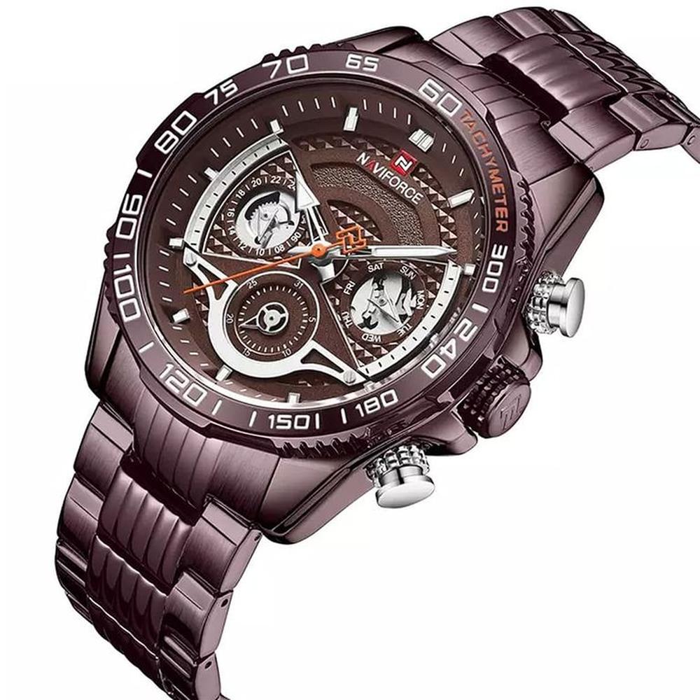 Reloj Naviforce NF9185 Color Vino de Correa Acero para Caballero