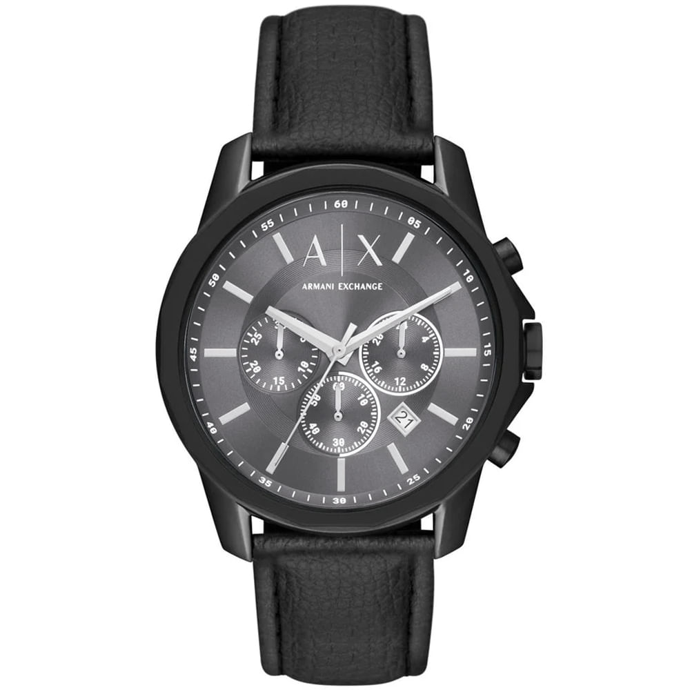 Reloj Armani Exchange Outerbanks AX1724 Fecha Cronómetro Correa Cuero Negro Dial Gris