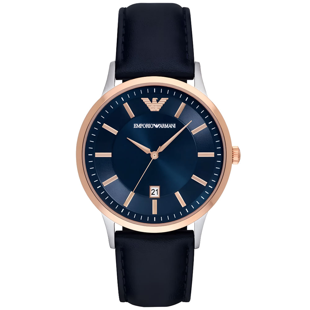 Reloj Emporio Armani Renato AR11188 Fecha Acero Inoxidable Correa de Cuero Azul Dial Azul