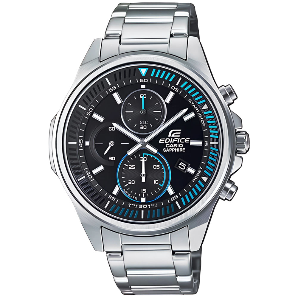 Reloj Casio Edifice Zafiro EFR-S572D-1AV Fecha Cronómetro Acero Inoxidable Dial Negro