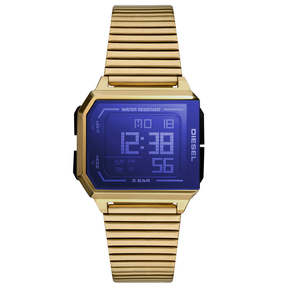Reloj Diesel Chopped DZ1969 Digital Luz de Fondo Cronómetro Alarma Acero Inoxidable Dorado