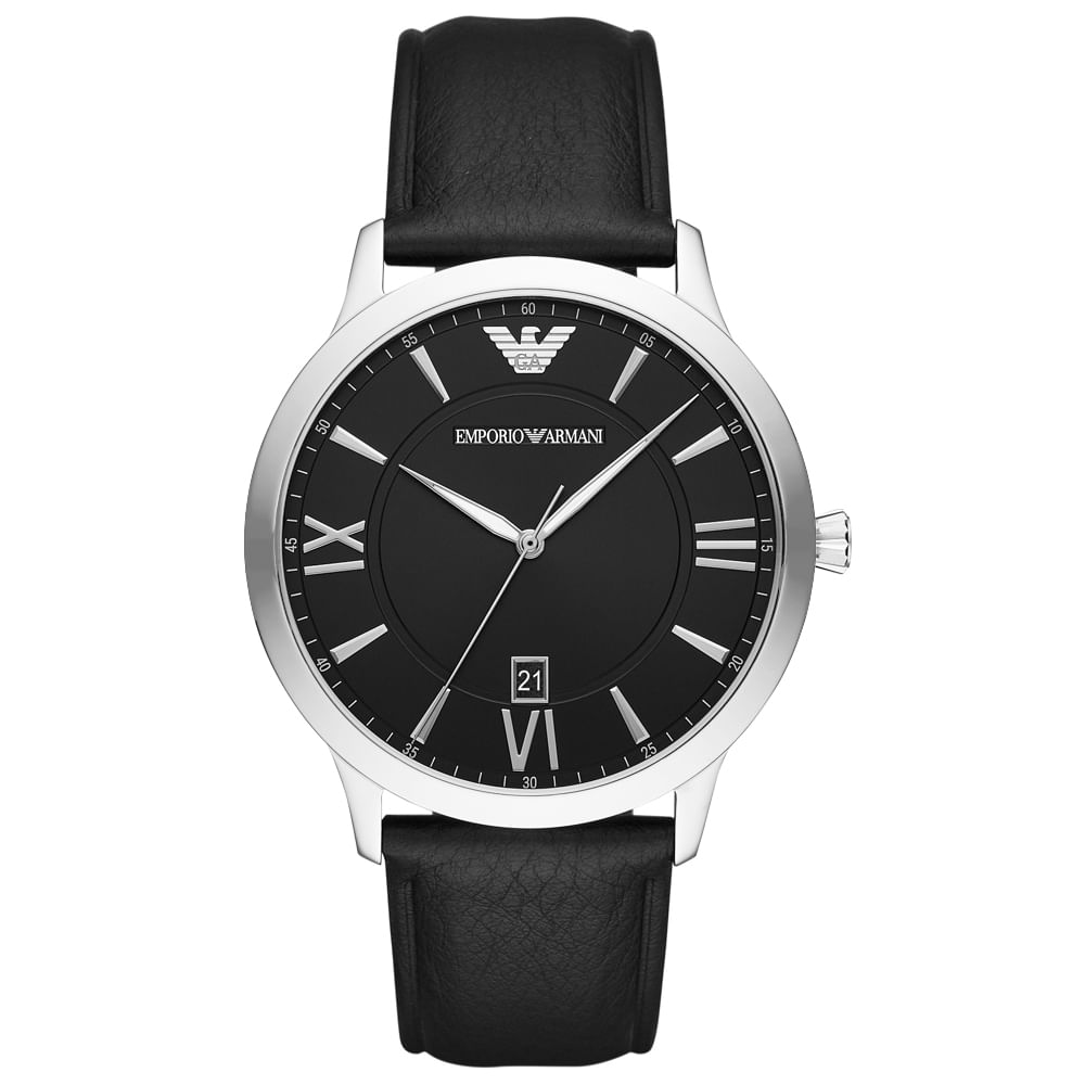 Reloj Emporio Armani Giovanni AR11210 Fecha Acero Inoxidable Correa de Cuero Negro