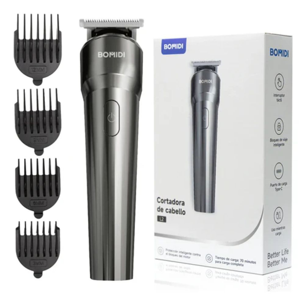 Cortadora de Cabello Bomidi L2, profesional, cuchillas de precisión, recargable, 4 cabezales