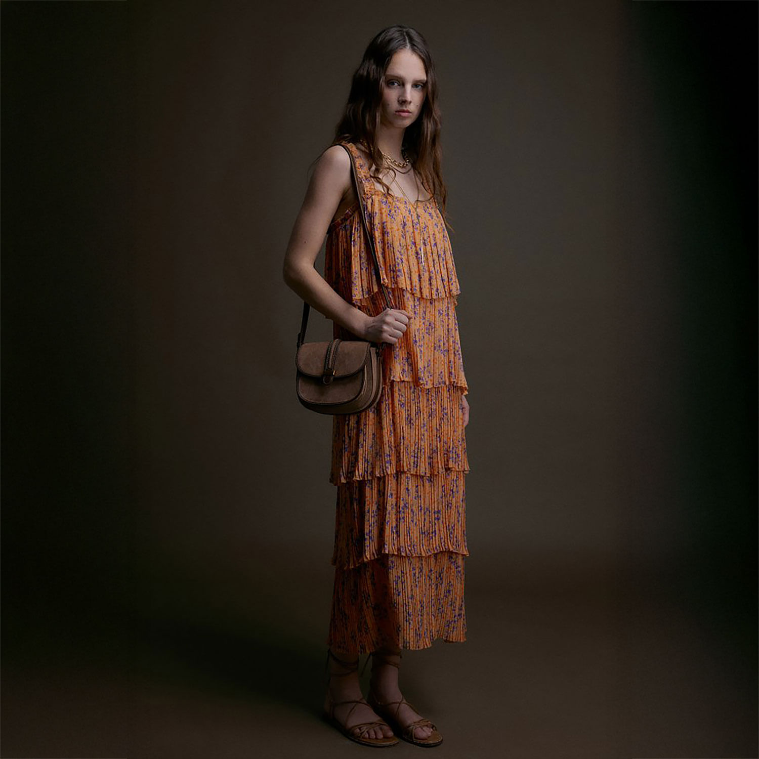 Vestido Mujer Sfera Plisado Capas Rosa