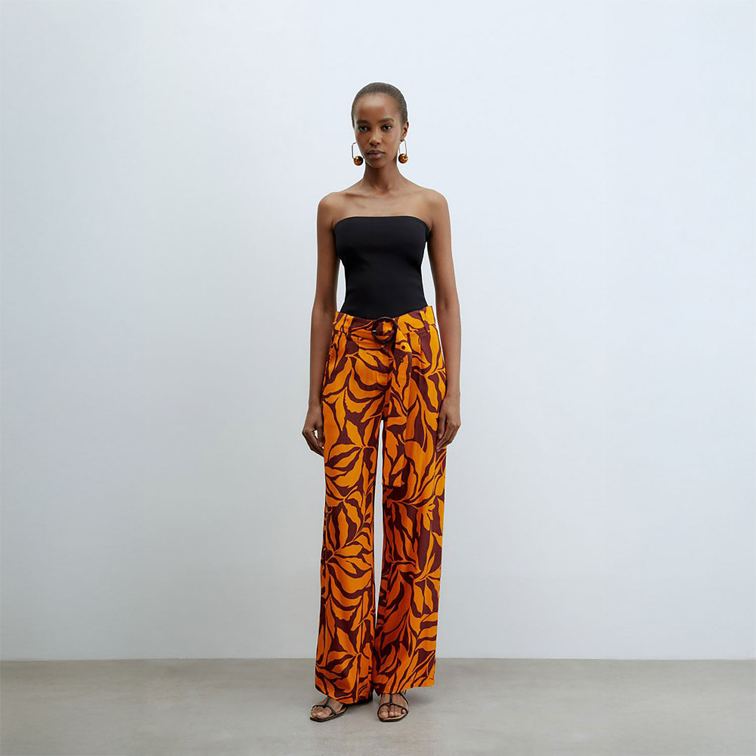 Pantalón Mujer Sfera Ancho Estampado Naranja