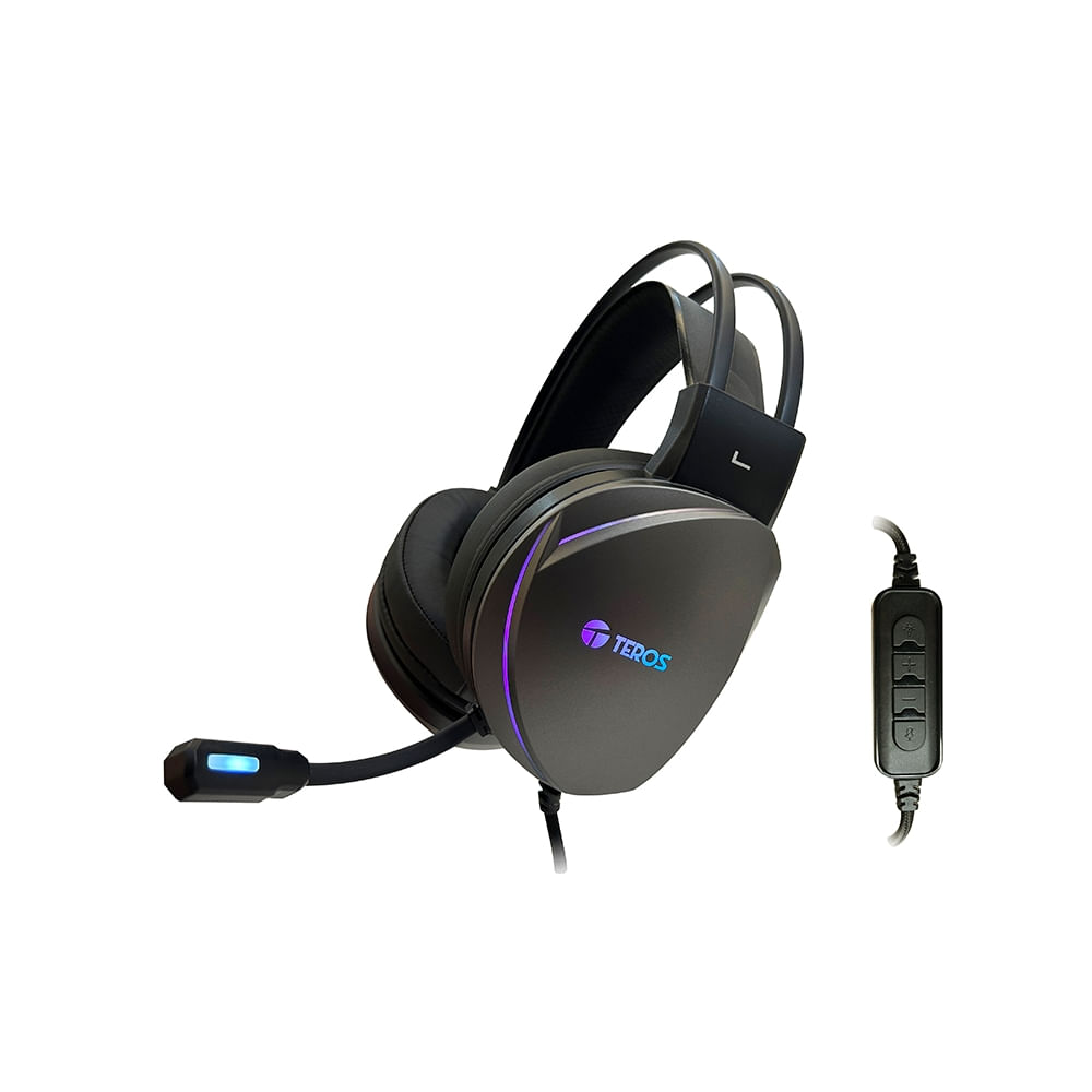 Auriculares gaming TEROS TE-8170N estéreo 7.1 con micrófono, conexión USB y luces RGB - Negro