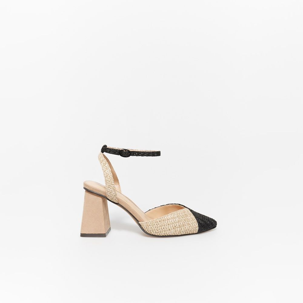 Zapatos De Vestir Mujer Sfera Tacon Rafia Negro Oechsle