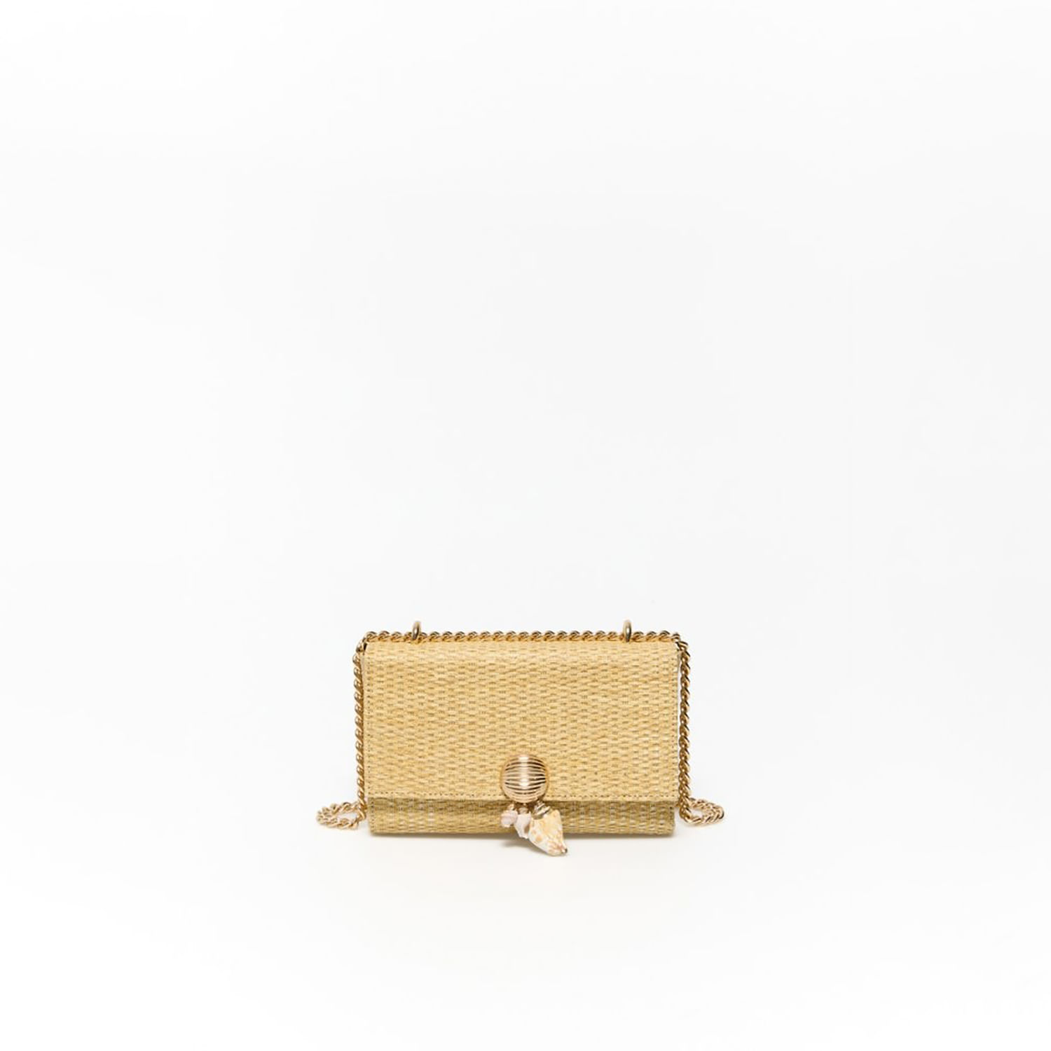 Bolso Mujer Sfera Crossbody Rafia Conchas Oro