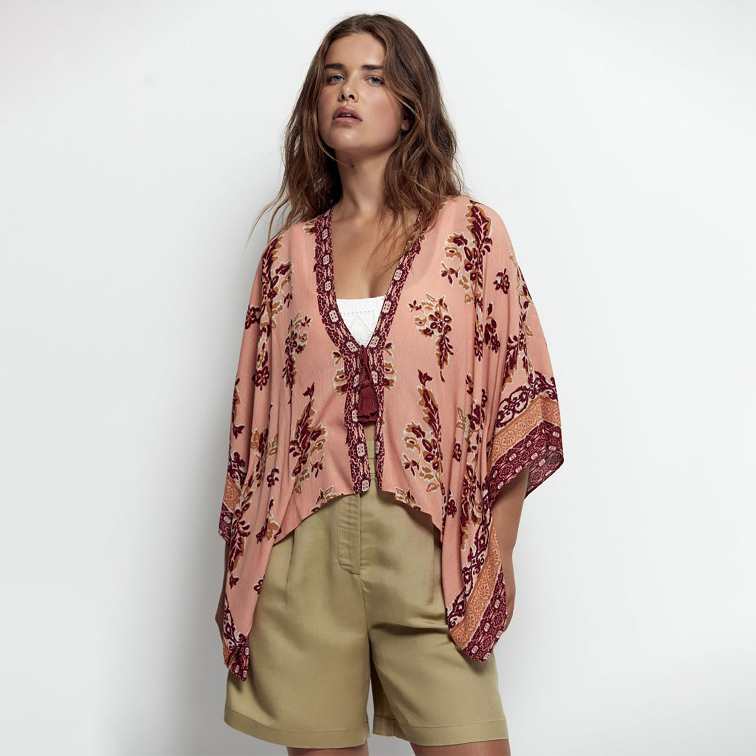 Manto Mujer Sfera Pañuelo Plumas Abstracto Coral