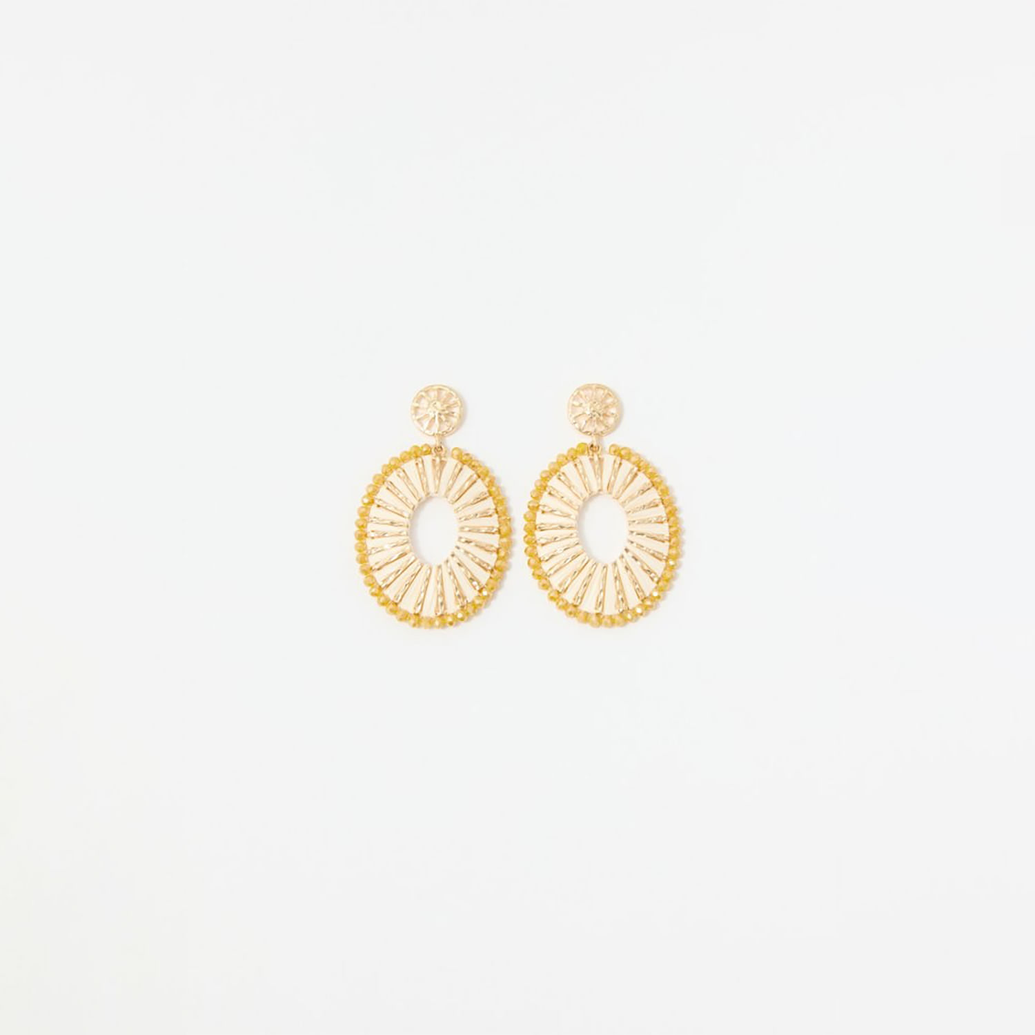 Aretes Mujer Sfera Rueda Rafia Amarillo