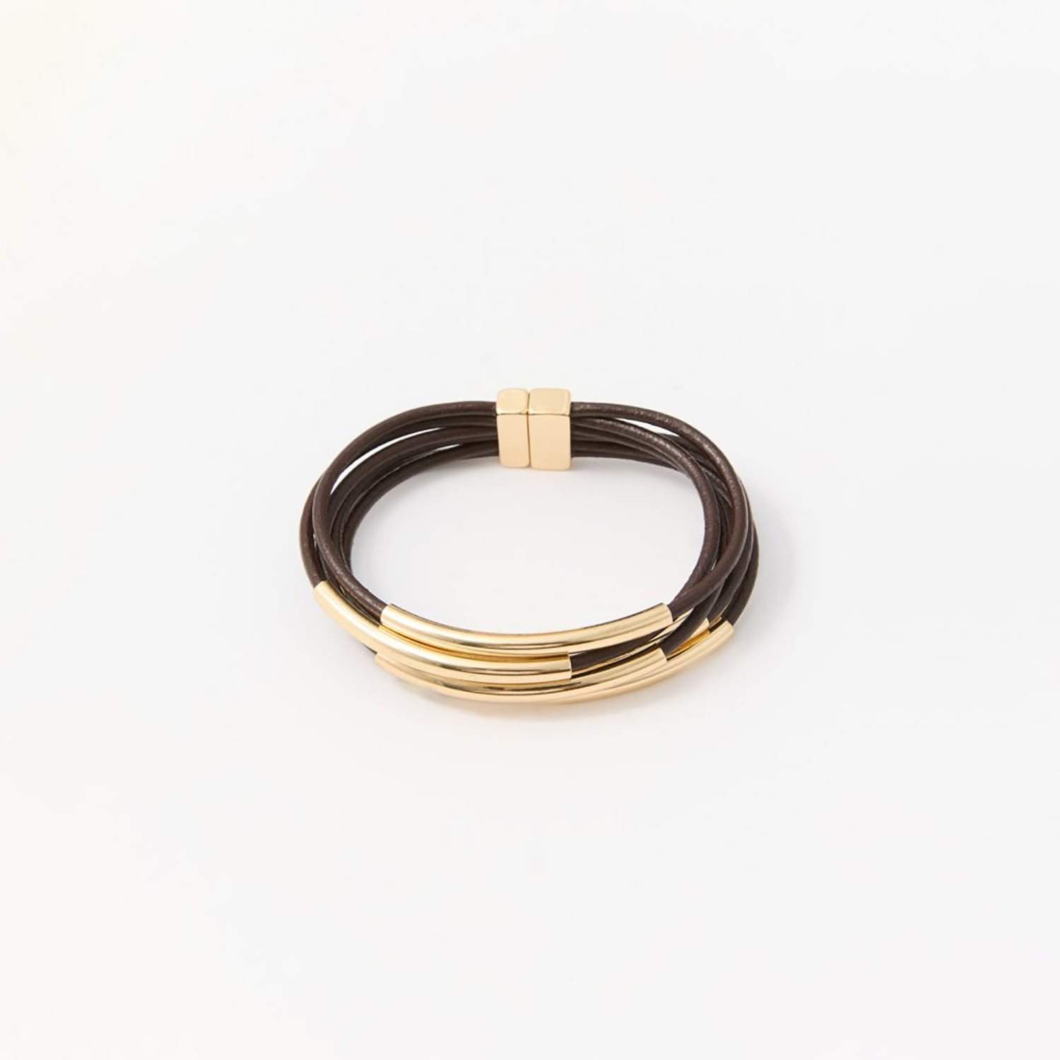 Pulsera Mujer Sfera Multifilas Piel Marrón