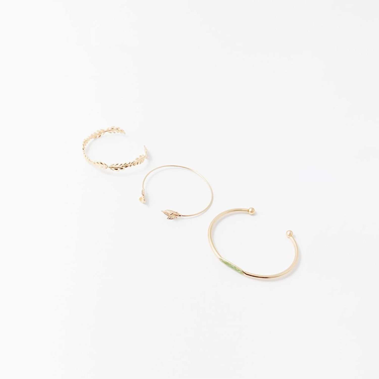 Set Mujer Sfera 3 Pulseras Hoja Oro