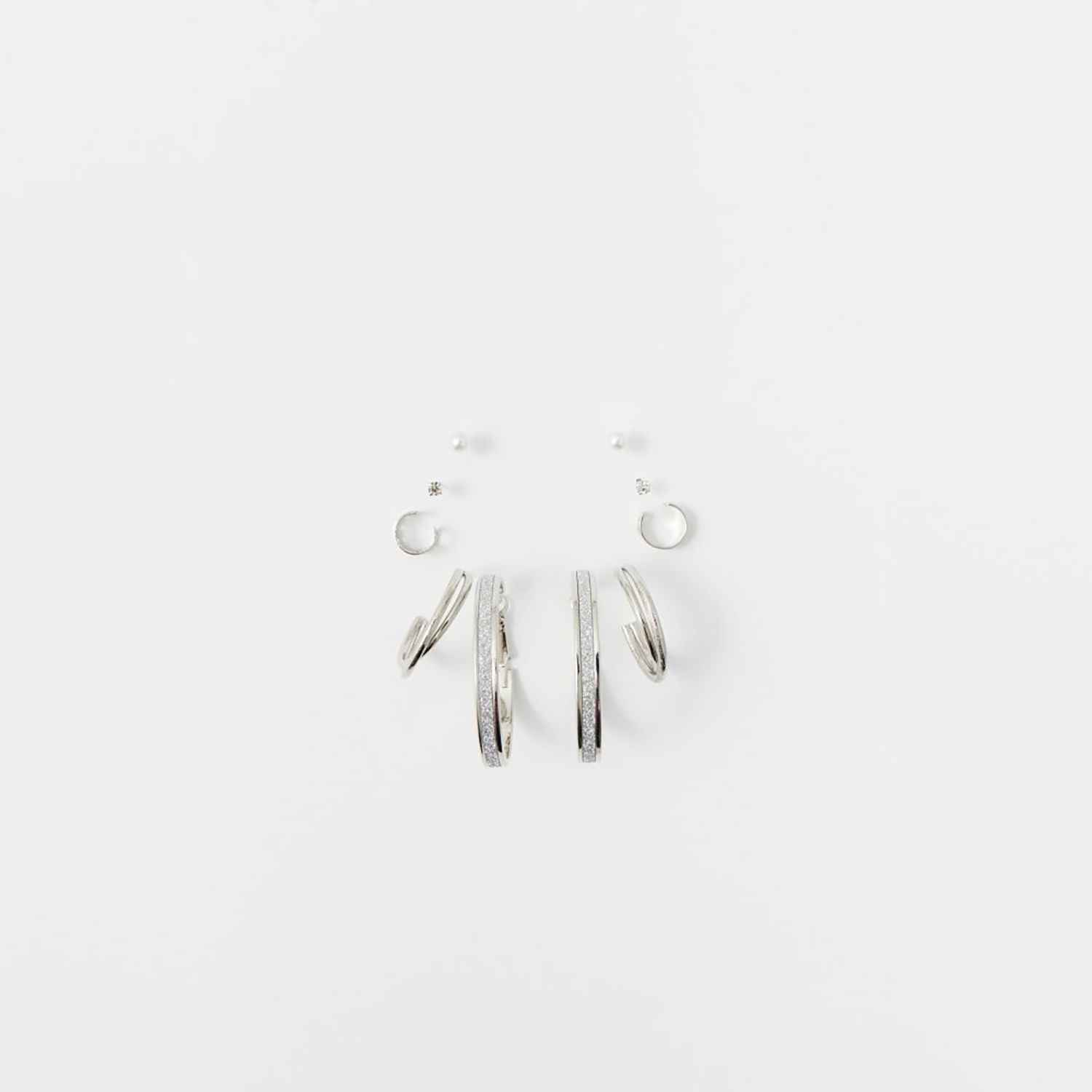 Aretes Mujer Sfera Metal Cadenas+Cat Mx Plata