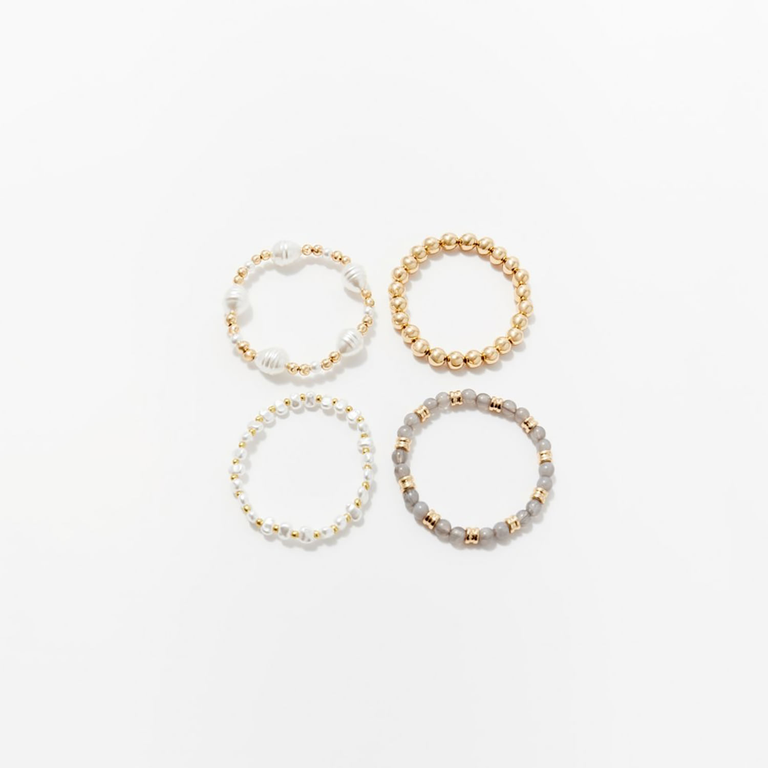 Set Mujer Sfera 4 Pulseras Perlas Oro